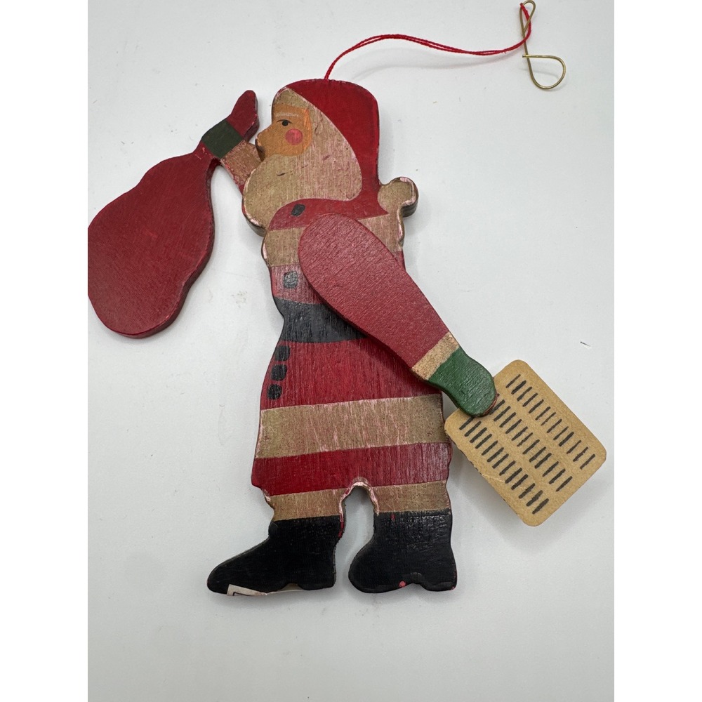 Midwest Importers of Cannon Falls Vintage Wooden Santa Ornament Movable Arm 4.5"